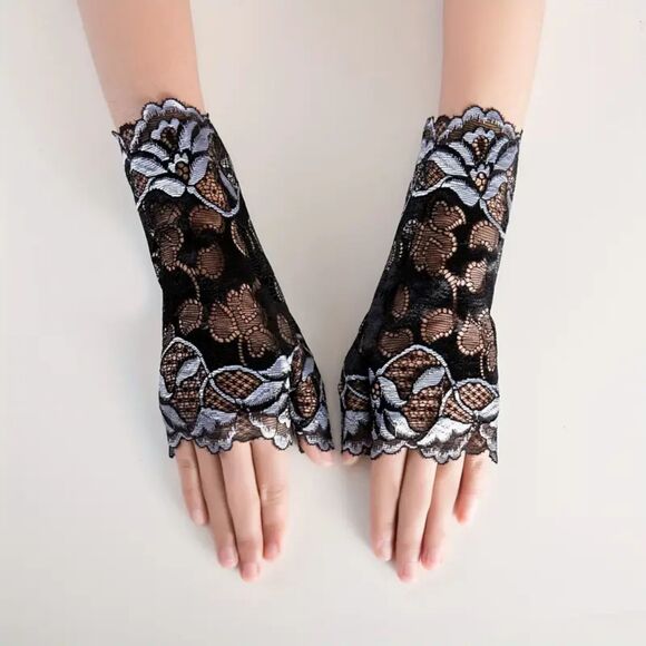 Elegant Lace Fingerless Gloves for Women Black & Gray - Picture 1 of 4